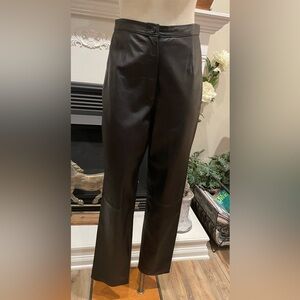 High waist straight leg black lamb skin leather pants size 6